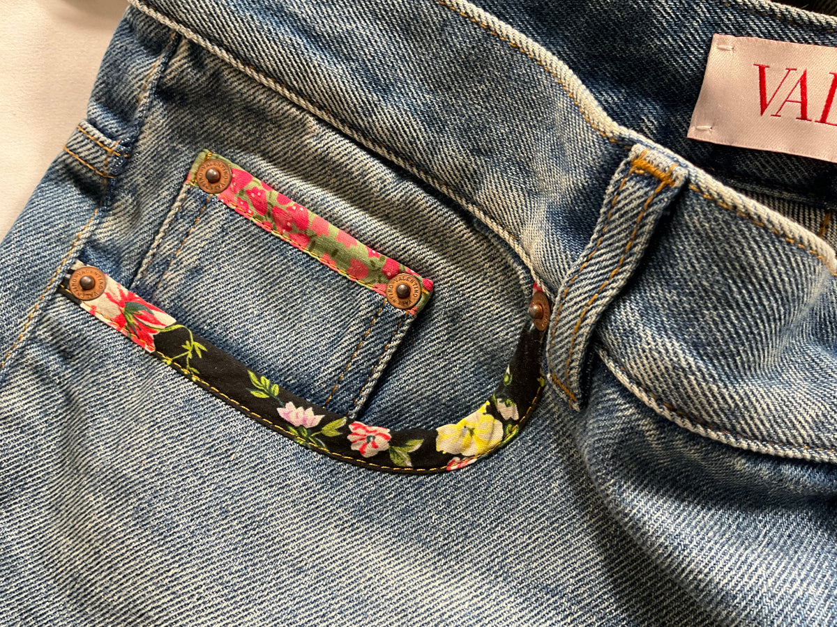 Valentino 2025 Logo Patch Floral-Trim Denim Jeans Size 27 ladies