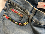 Valentino 2025 Logo Patch Floral-Trim Denim Jeans Size 27 ladies