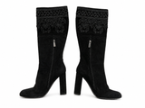 ETRO BLACK SUEDE EMBROIDERED KNEE LENGHT BOOTS SIZE 38 LADIES