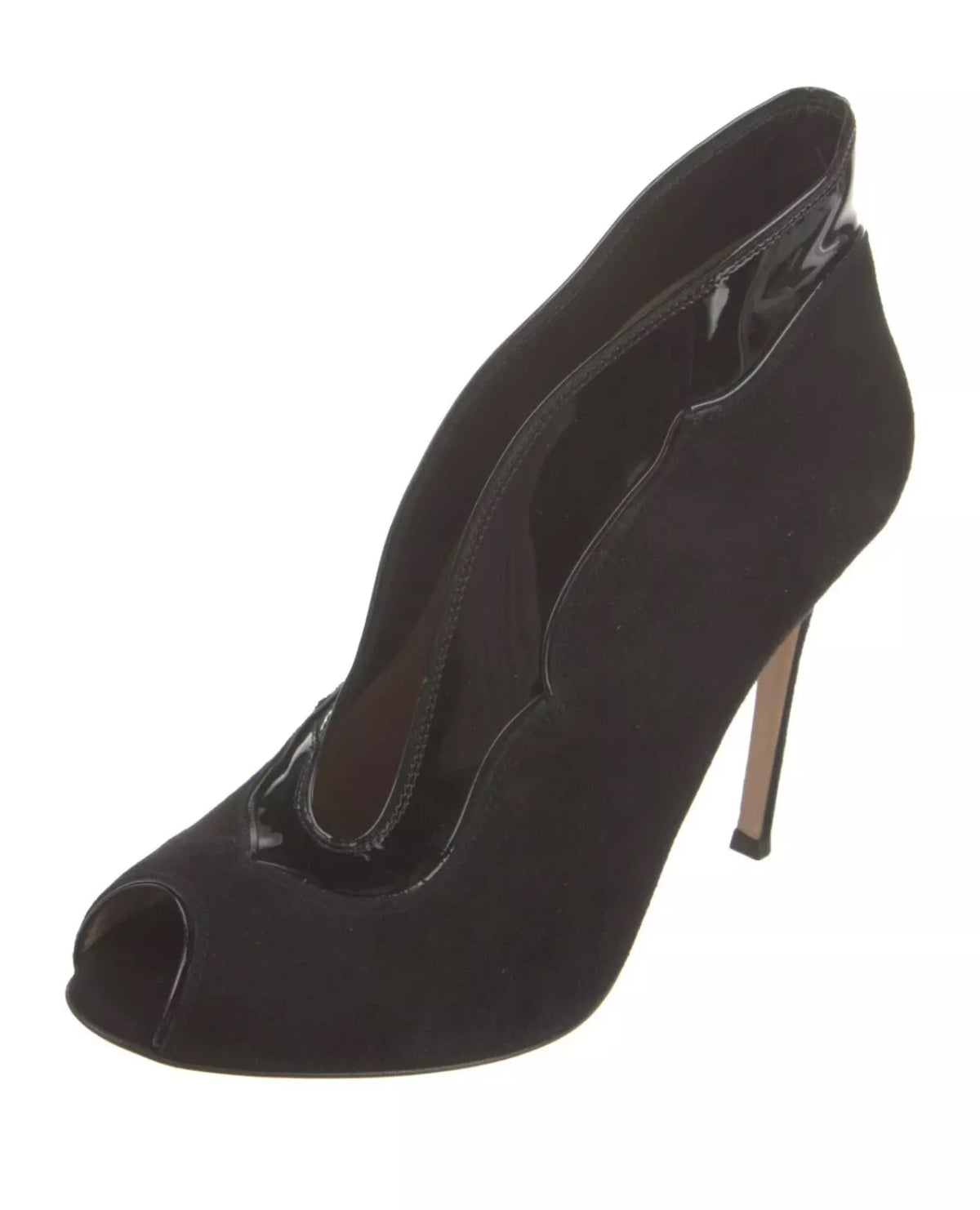 Gianvito Rossi Black Suede Leather Vamp Peep Toe Booties Size 37 UK 4 US 7 ladies