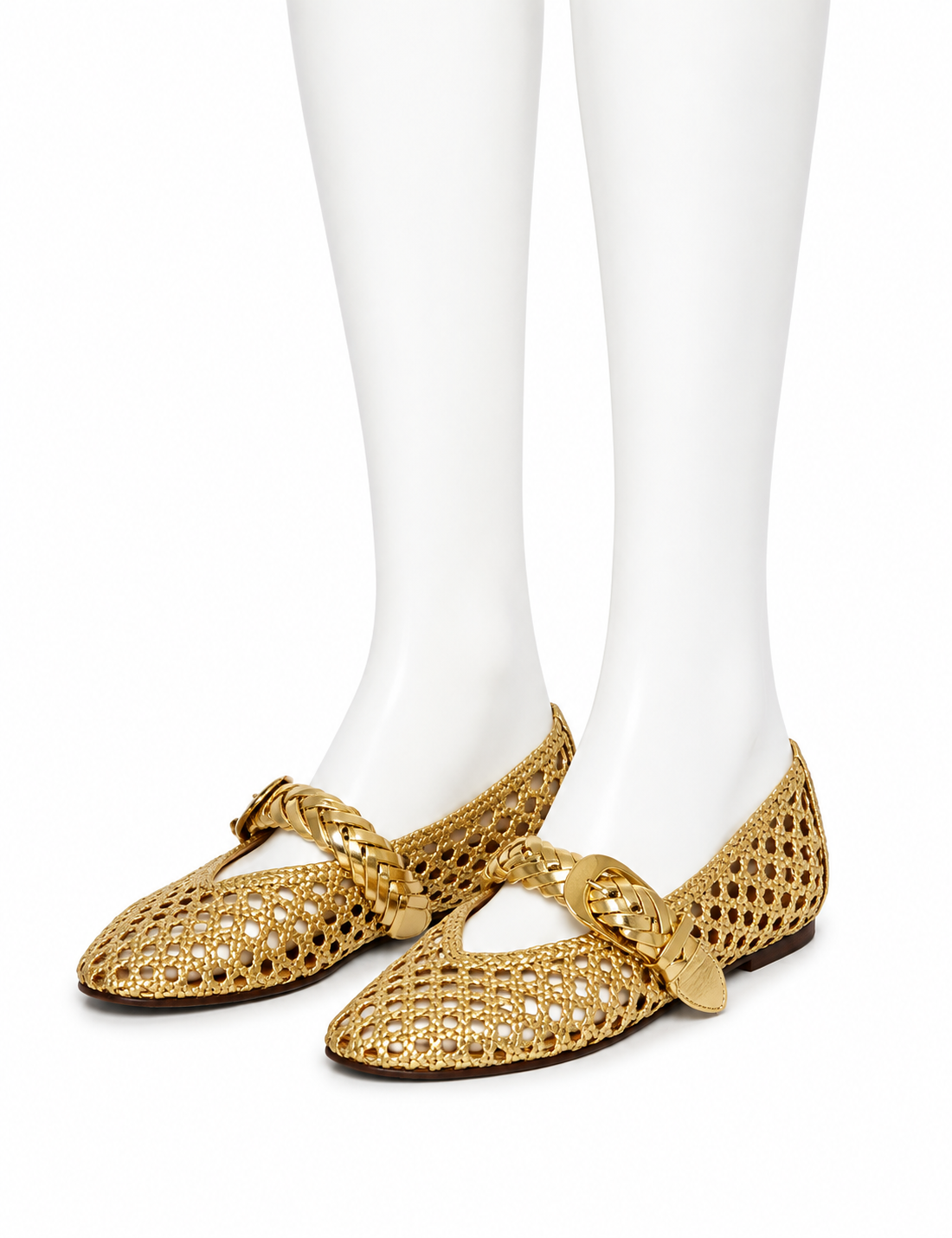 Zimmermann Alchemy Ballerina Flats Gold Leather Woven Buckle Shoes EU 39 | Spring 2026 ladies