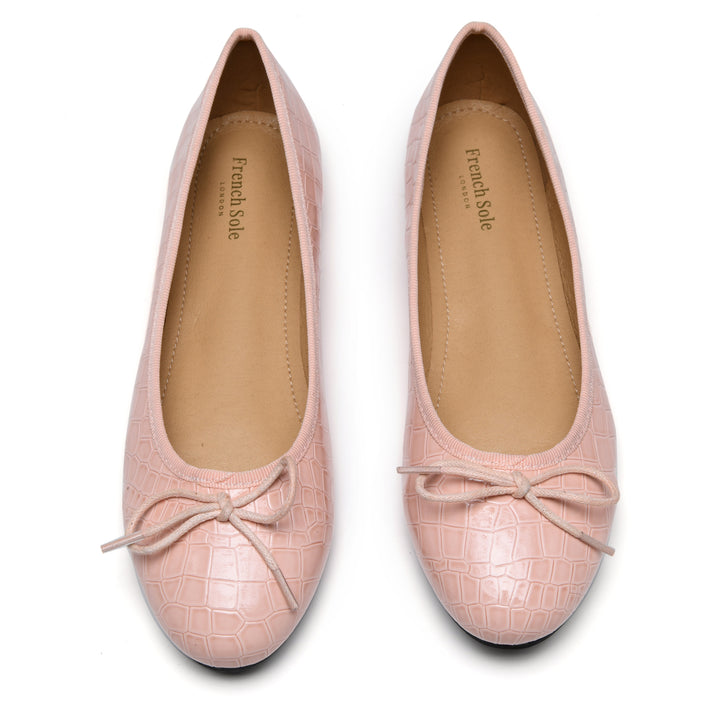 French Sole London Pale Pink Patent Crocodile Leather Flats size 39 ladies
