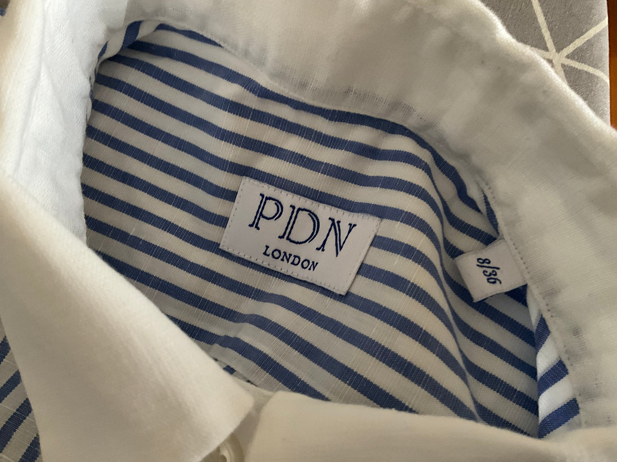 PDN London Blue & White Linen & Cotton Stripe Shirt Dress Size 36 UK 8 ladies