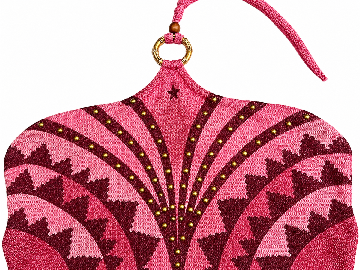 Pin Up Stars Pink & Burgundy Embellished Halter One-Piece Swimsuit – Size M ladies