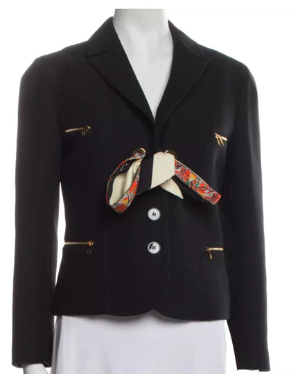 Timeless Christian Dior Silk Wool Black Fitted Bar Jacket Size F 38 GB 10 USA 6 ladies