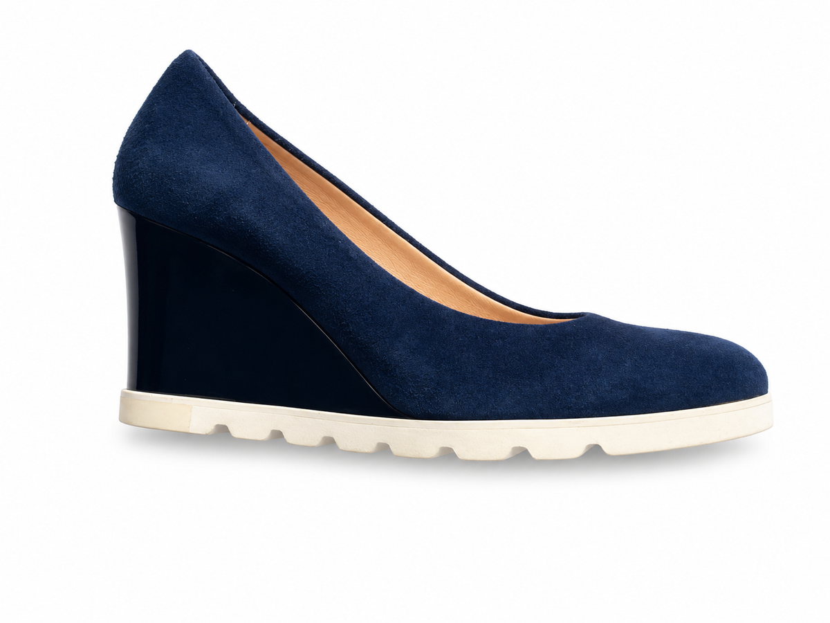 Princess Navy Blue Suede Wedge Shoes size 38.5 ladies