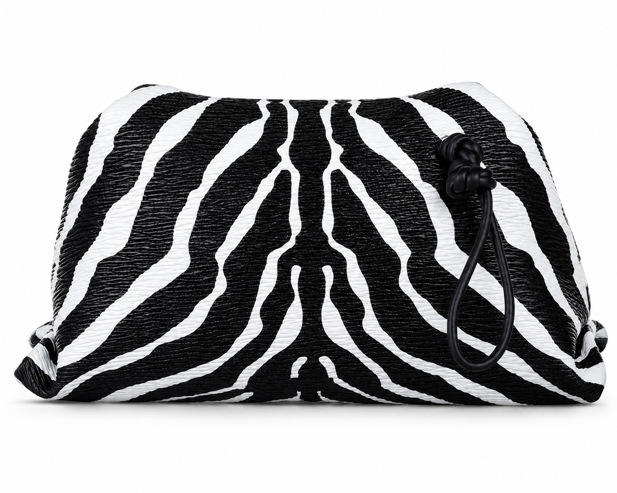 Bottega Veneta Nappa BV Trine Clutch Zebra Black White Lambskin Leather ladies