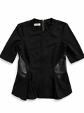 PINKO black peplum faux leather insert blouse top size I 44 UK 12 US 8 ladies