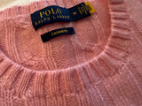 RALPH LAUREN SUGAR MOUSE PINK CASHMERE CREW NECK CABLE KNIT JUMPER Size M medium ladies