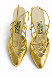 Salvatore Ferragamo Archives Limited Edition Leather Gold Slingback Heels size 38 ladies
