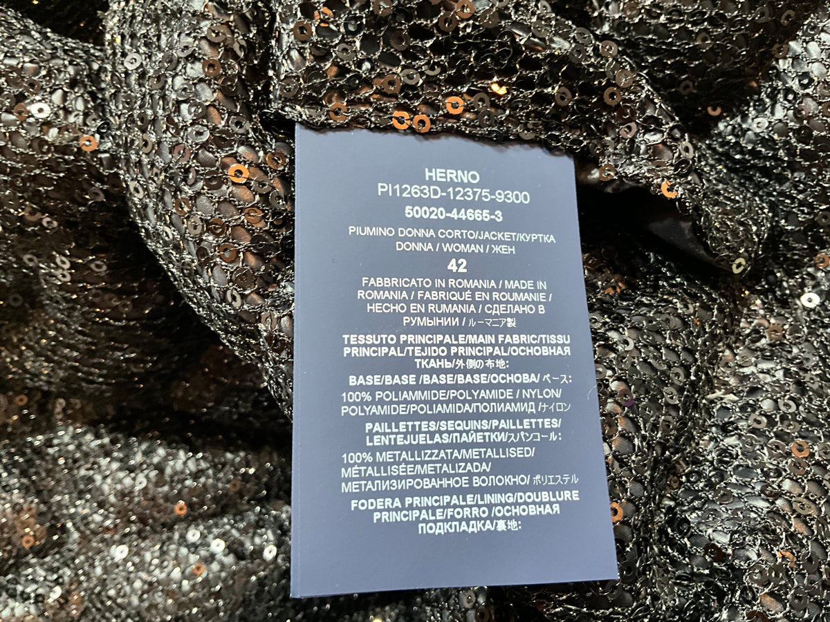 HERNO Sequin Short-Sleeve Down Feather Puffer Jacket Size I 42 ladies