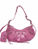 Balenciaga Metallic Extra Supple Calfskin Crystal Crocodile Embossed Small Le Cagole Shoulder Bag – Pink ladies