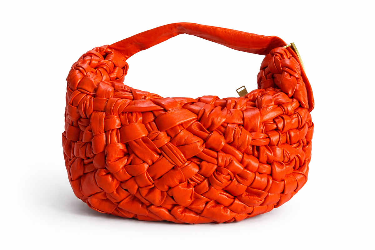 Bottega Veneta Leather Intrecciato Banana Shoulder Bag Orange ladies