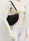 CHRISTIAN DIOR Calfskin Saddle Bag in Black Leather Bag Handbag ladies