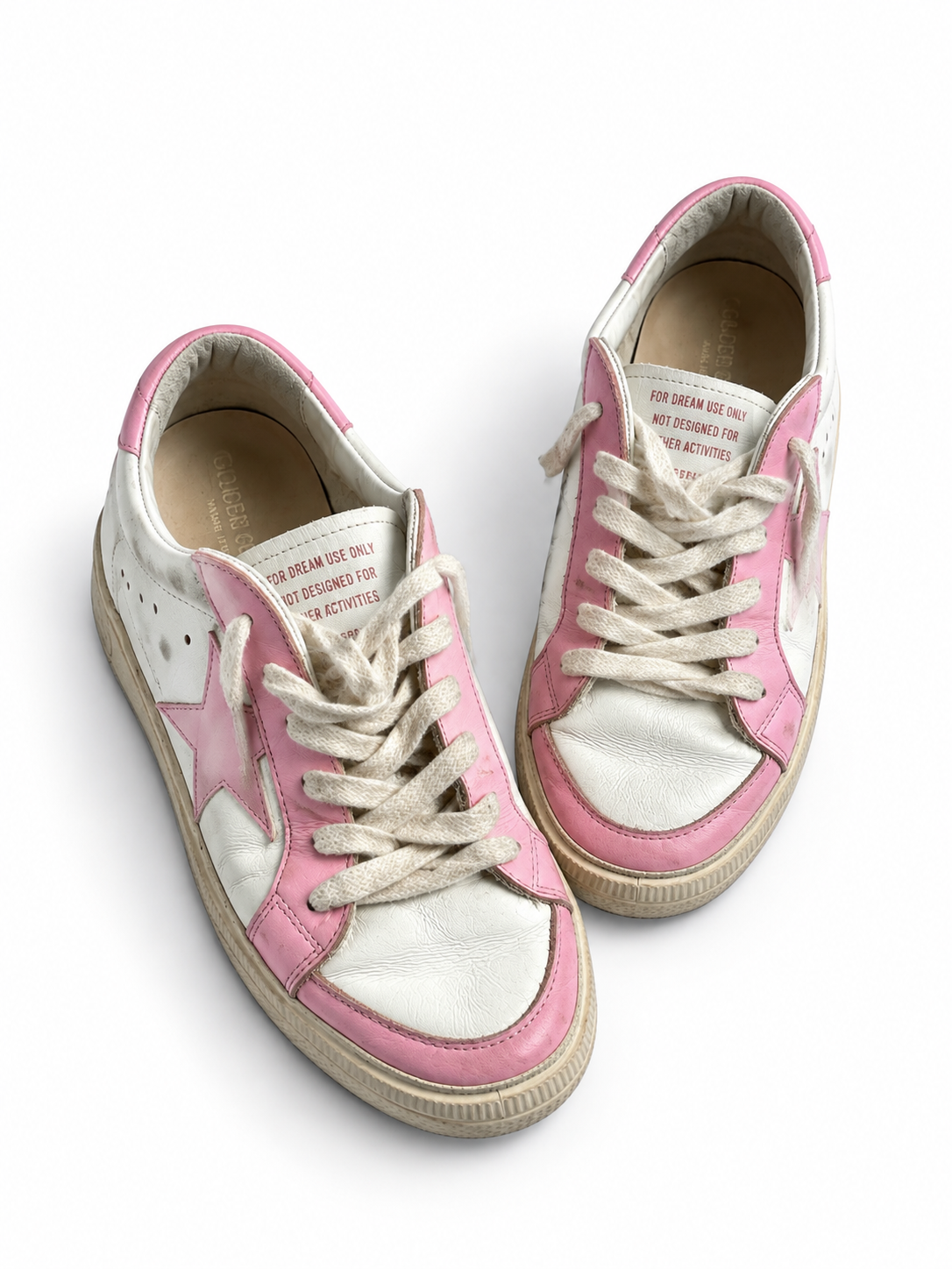 Golden Goose May Kids Pink & White Leather Distressed Trainers – Size 36 children