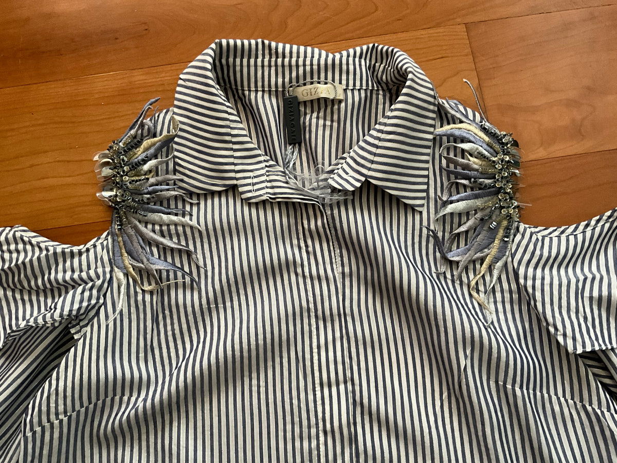 Gizia Striped Shirt Dress Embroidered MINI DRESS 38 S small ladies