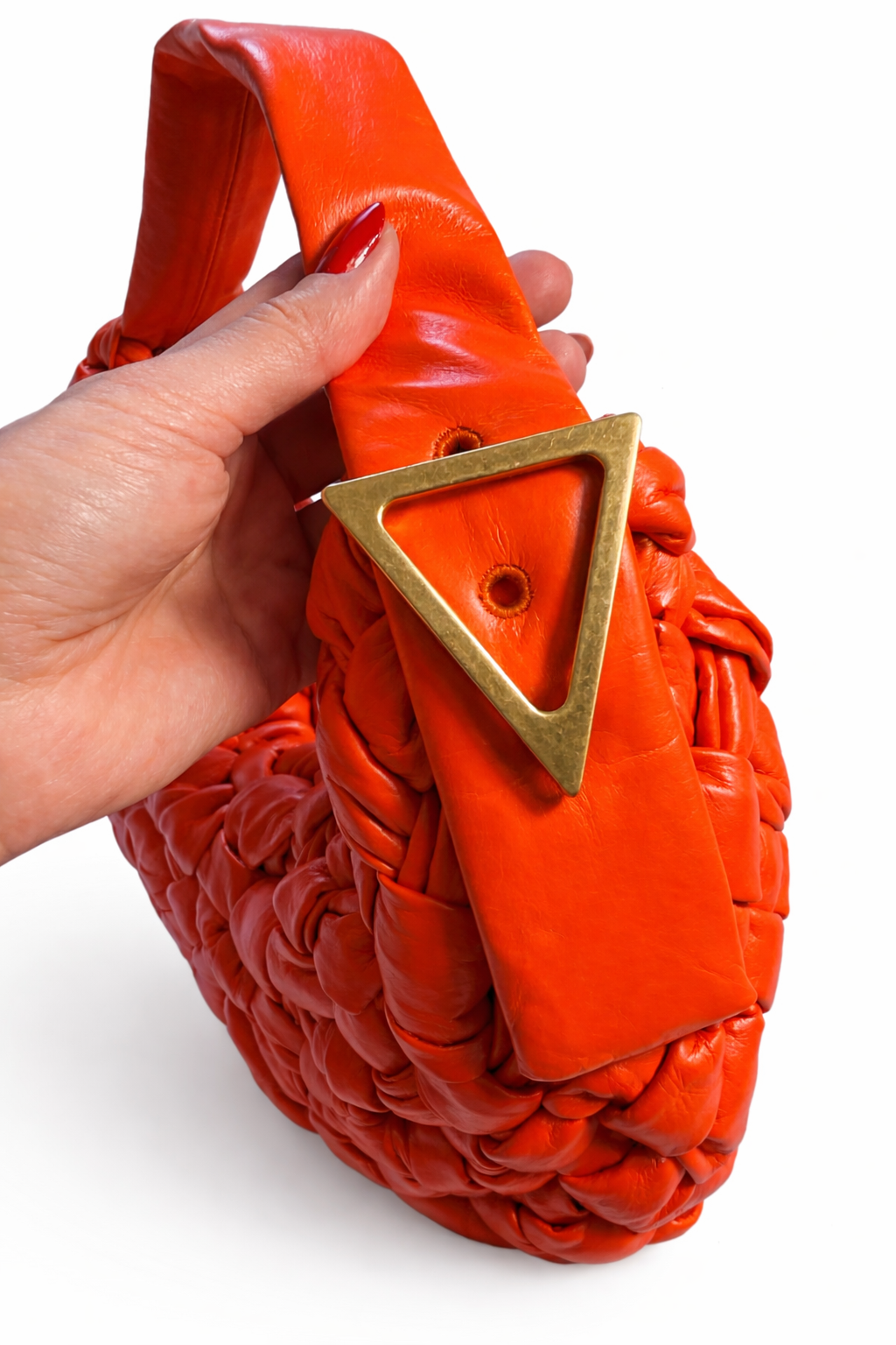 Bottega Veneta Leather Intrecciato Banana Shoulder Bag Orange ladies