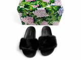 Dolce & Gabbana Black Mink Fur Tuff Pool Slides – Size 36 ladies