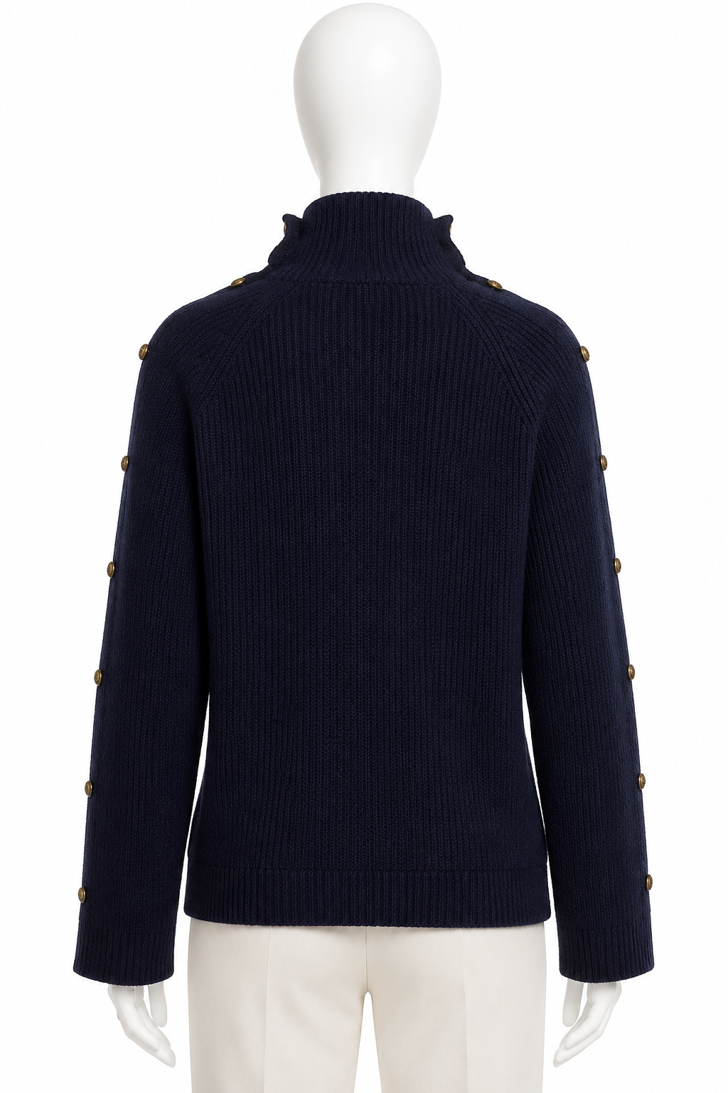 Ralph Lauren Purple Label Navy Blue Cashmere Turtleneck Jumper with Gold Buttons – Size M ladies