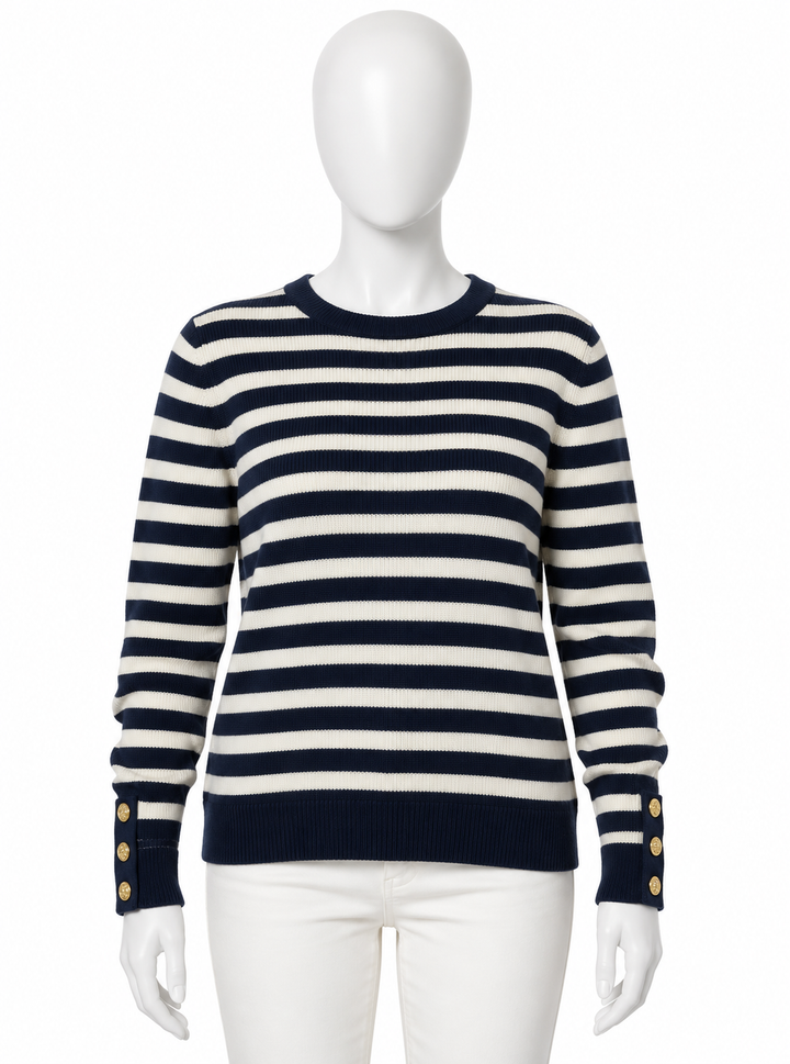 Ralph Lauren Purple Label Women’s Navy & Cream Striped Knit Jumper – Size XS ladies