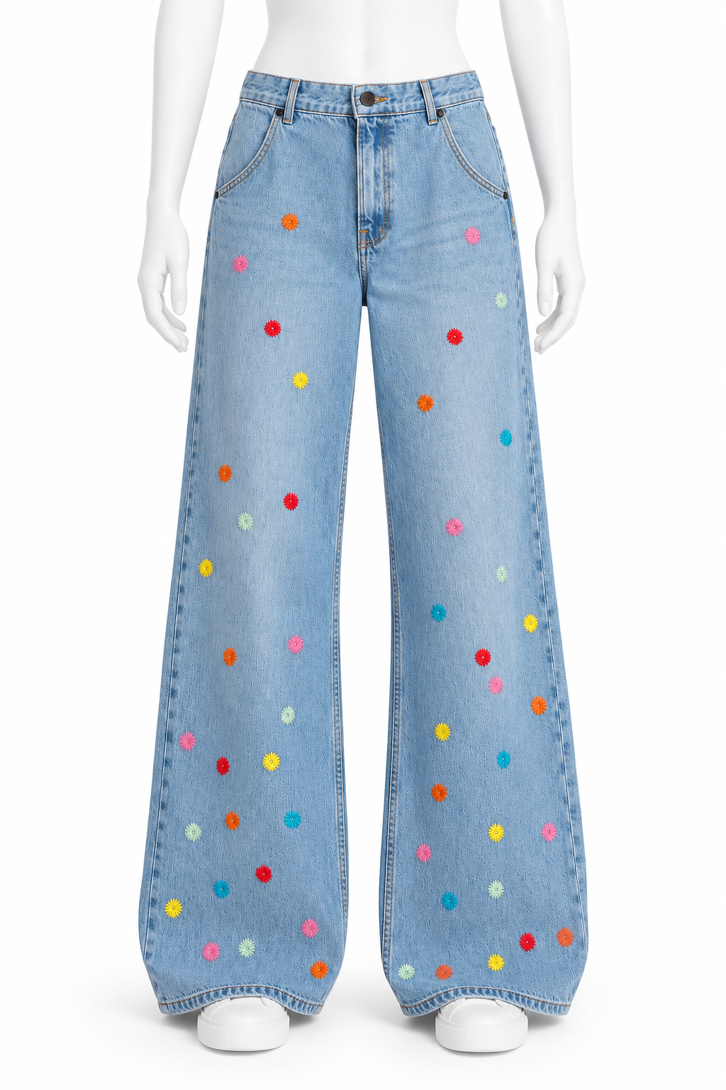 Mira Mikati Light Blue Embroidered Wide-Leg Jeans – Size 40 ladies
