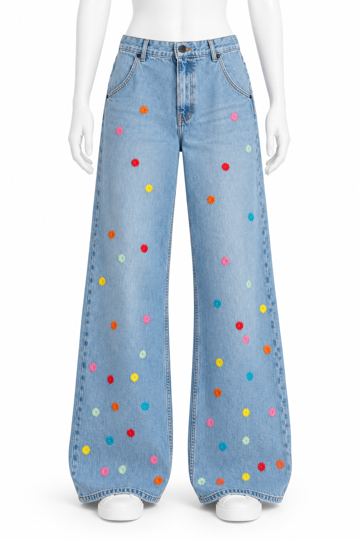 Mira Mikati Light Blue Embroidered Wide-Leg Jeans – Size 40 ladies