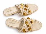 Valentino Garavani Roman Stud woven leather mules Size 39 ladies