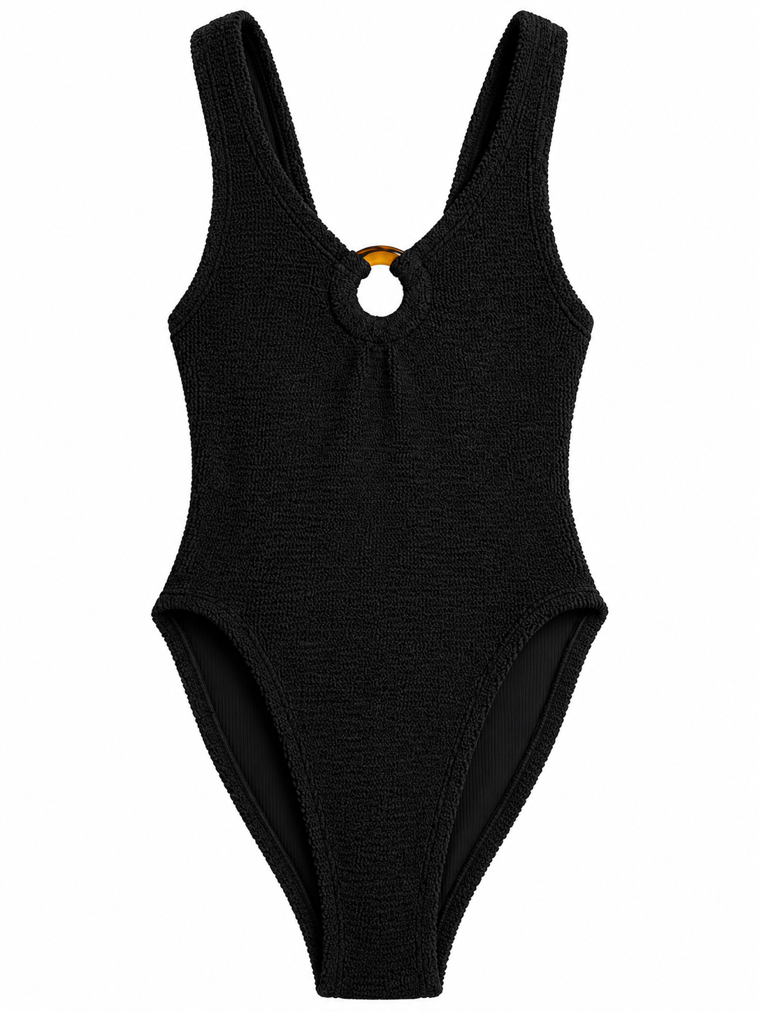 Hunza G Celine Plunge Black Textured One-Piece Swimsuit – One Size ladies