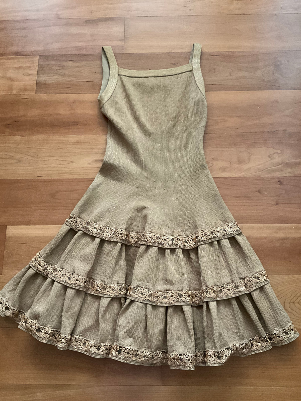 AZZEDINE ALAÏA ALAIA Brown Raffia Flower Knit MINI DRESS F 36 UK 8 US 4 ladies