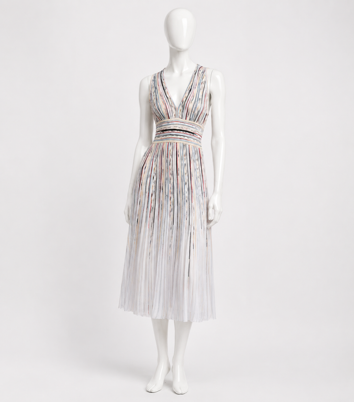 Missoni 2026 Striped Metallic Pleated Midi Dress – IT 44 ladies