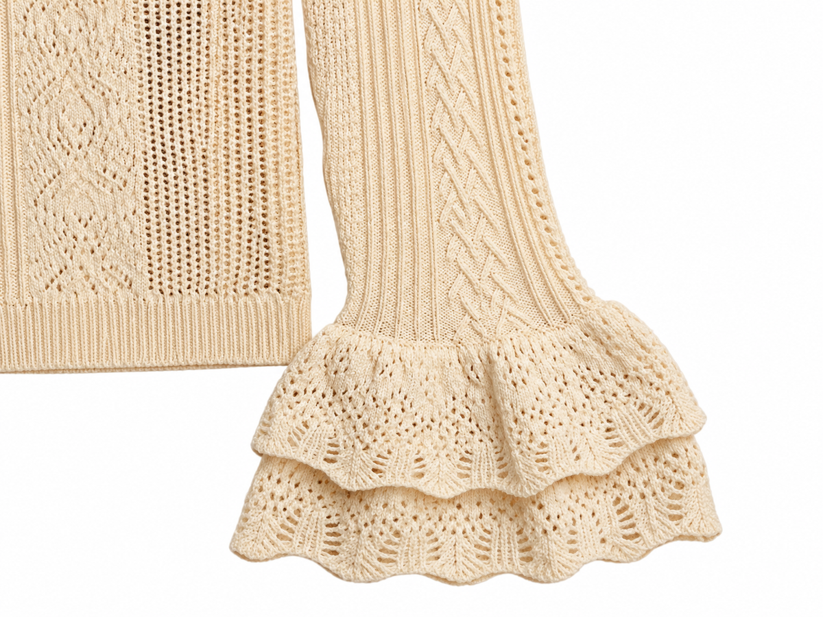 Polo Ralph Lauren Women’s Cream Cable Knit Ruffle Pullover – Size M ladies