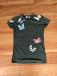 VALENTINO Khaki Butterfly Embellished T Shirt TOP Size XS ladies