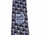 Hermès Paris Navy Blue Carousel Horse Jacquard 100% Silk Tie men