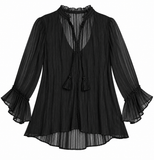 Etro Black Silk Sheer Blouse size I 38 XS ladies