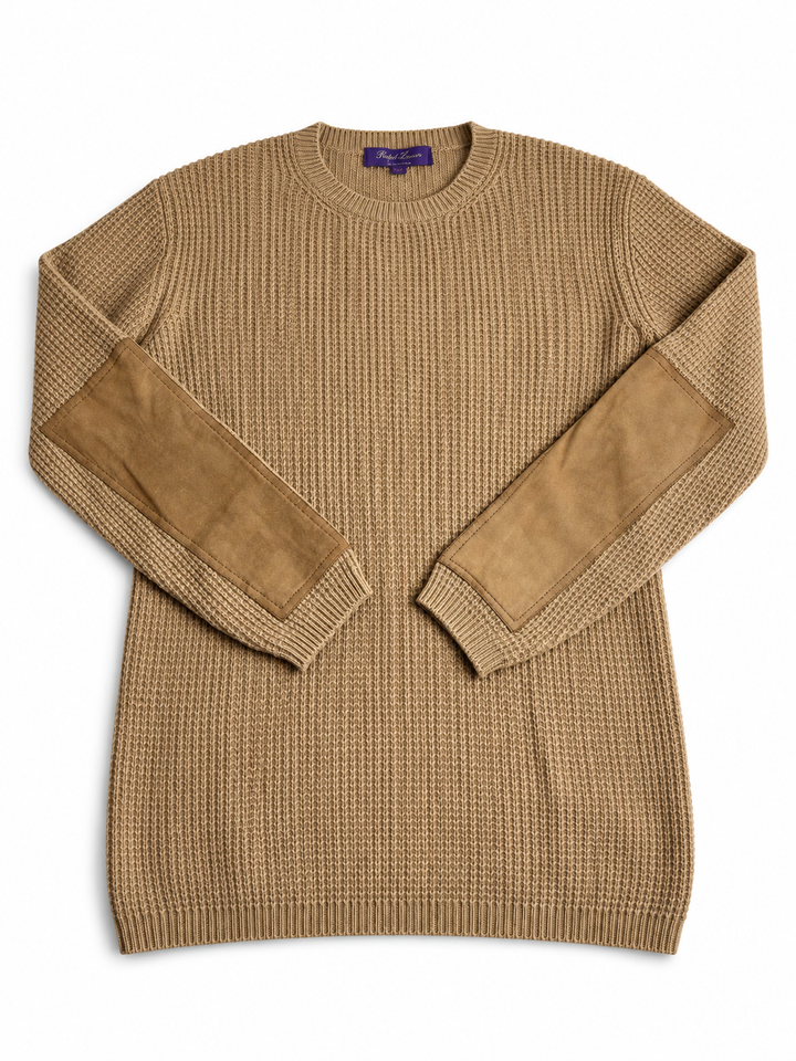 Ralph Lauren Collection Camel Cashmere Jumper with Suede Elbow Patches – Size XS ladies