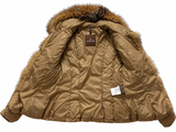 Moncler Brown Camel Fur Trim Down Puffer Jacket Coat Size 0 ladies