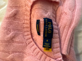 RALPH LAUREN SUGAR MOUSE PINK CASHMERE CREW NECK CABLE KNIT JUMPER Size M medium ladies