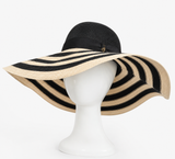 Borsalino Black & Natural Striped Wide-Brim Hemp Hat – Size M ladies