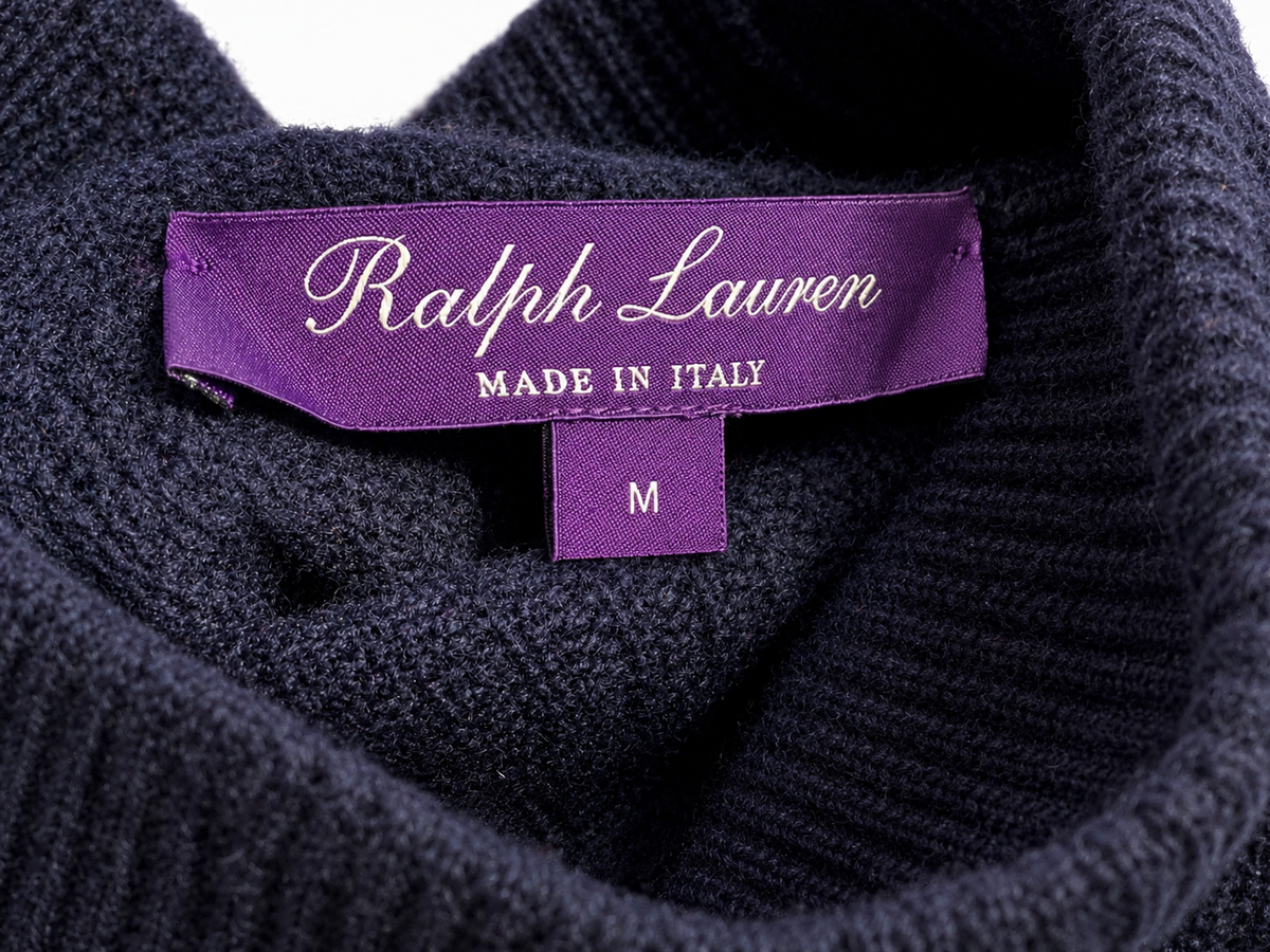Ralph Lauren Purple Label Navy Blue Cashmere Turtleneck Jumper with Gold Buttons – Size M ladies