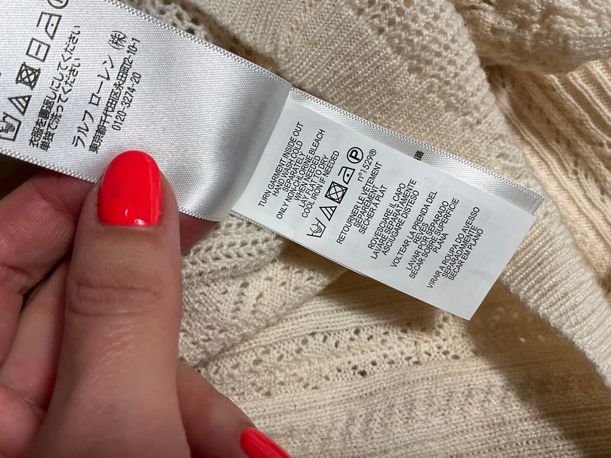 Polo Ralph Lauren Women’s Cream Cable Knit Ruffle Pullover – Size M ladies