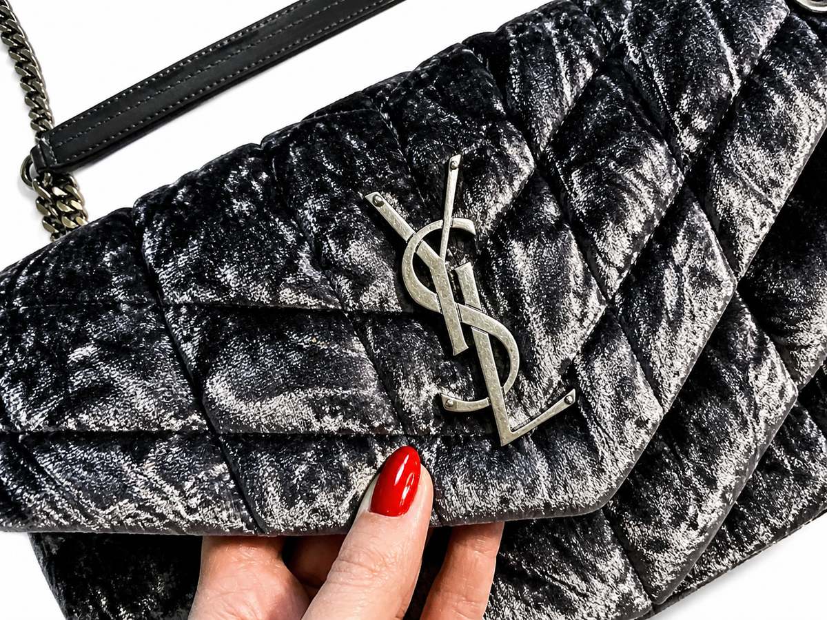SAINT LAURENT YSL Loulou Puffer Crushed-Velvet Shoulder Bag Handbag ladies