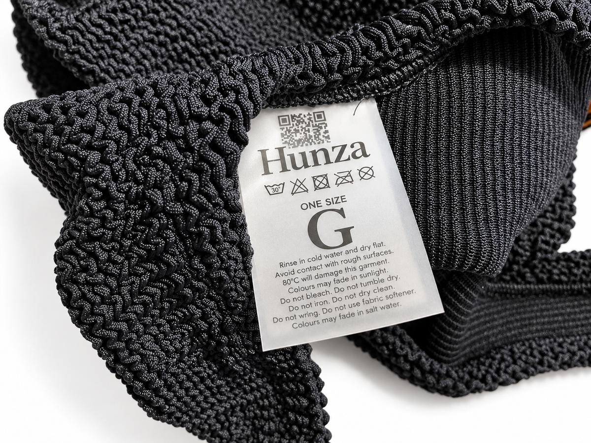 Hunza G Celine Plunge Black Textured One-Piece Swimsuit – One Size ladies