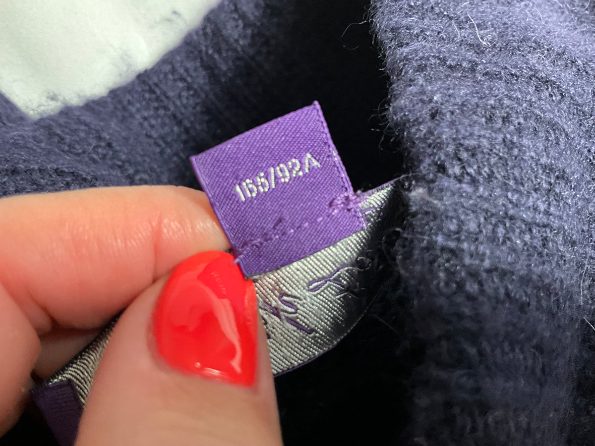 Ralph Lauren Purple Label Navy Blue Cashmere Turtleneck Jumper with Gold Buttons – Size M ladies