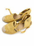Fendi Raffia FF Embroidered Roma Ankle Wrap Espadrille Wedges size 39 ladies