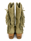 El Vaquero Kate Suede Fringe Khaki Cowboy Western Boots size 39 ladies