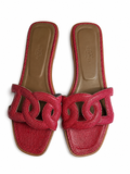 Hermès Hermes Omaha Sandal Flat Pink Lizard Chaine d'Ancre Size 38 ladies