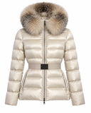 Moncler Tatie Cream Down Puffer Jacket with Real Fox Fur Hood & Belt Size 0 ladies