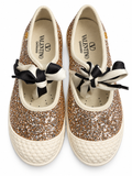 Valentino Garavani Bay By Bay Glitter Ballerina Sneakers Flats Gold Size 38.5 ladies