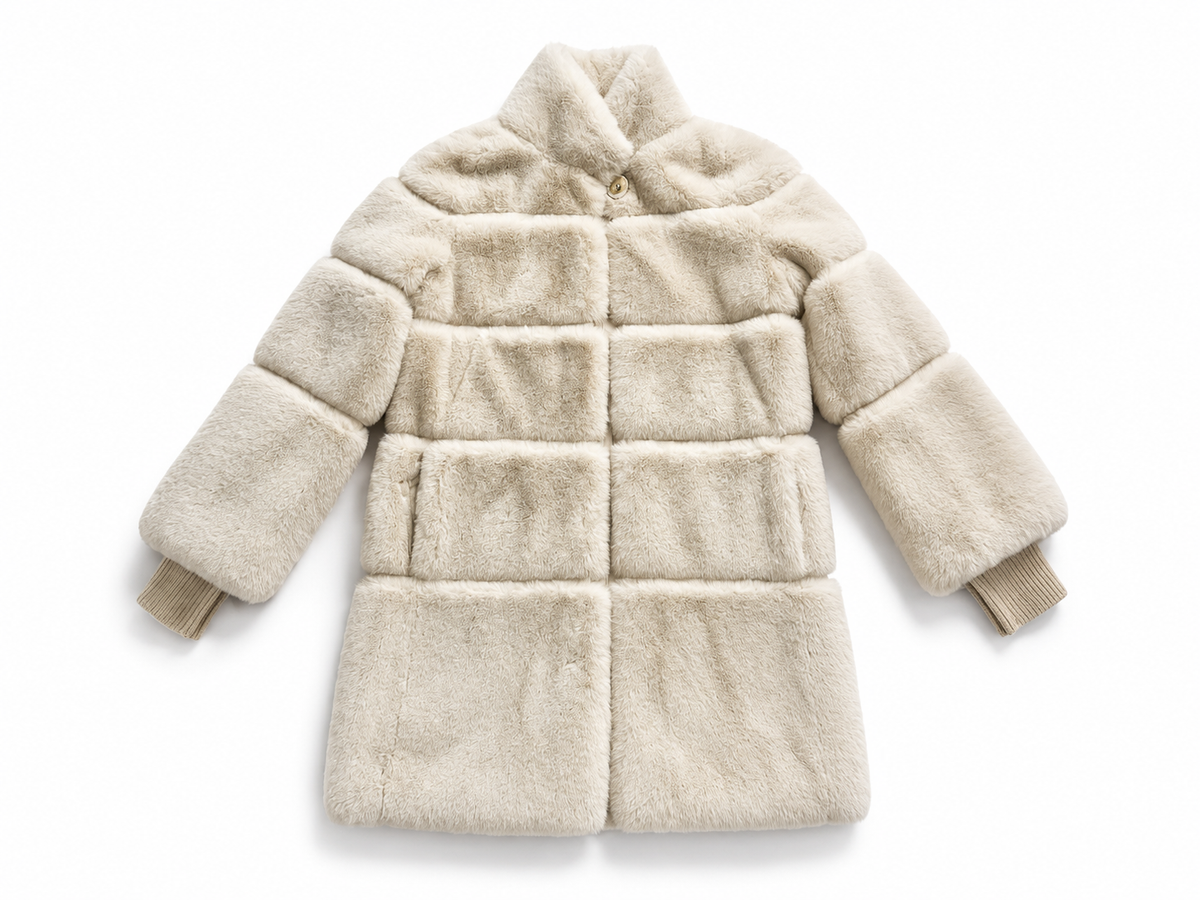 Franchetti Bond Ombretta Beige Faux Fur Coat – Size UK 12 L large ladies