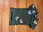 VALENTINO Khaki Butterfly Embellished T Shirt TOP Size XS ladies